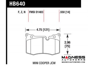 MINI Cooper JCW Performance Brake Pad Set by Hawk Performance - HP+ - Front (R55 / R56 / R57 / R58 / R59 Models)
